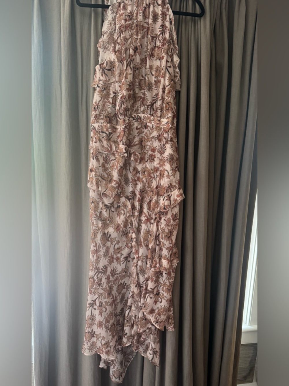 Veronica Beard Blush and Brown Floral Ruffle Maxi Dress